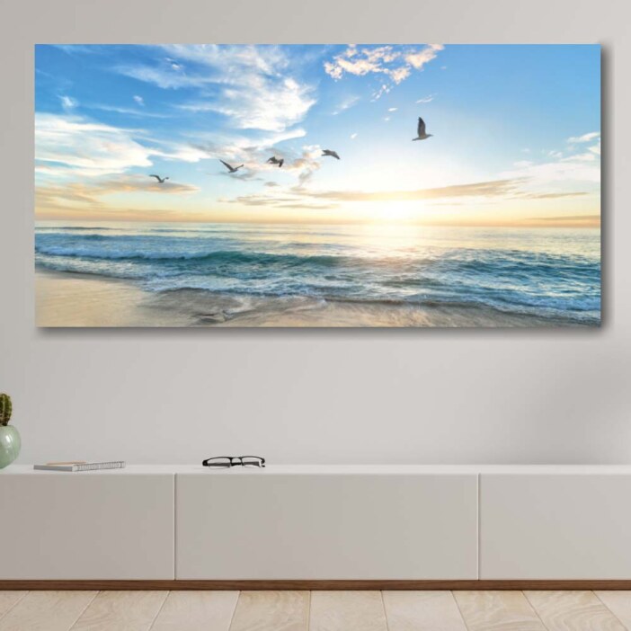Tableau Les mouettes et la mer au soleil levant Tableau Mer Tableau Nature taille: XXS|XS|S|M|L|XL|XXL