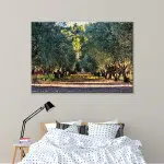 Tableau arbre allée de magnifiques oliviers. Bonne qualité, original, accrochée sur un mur au dessus d'un lit dans un maison