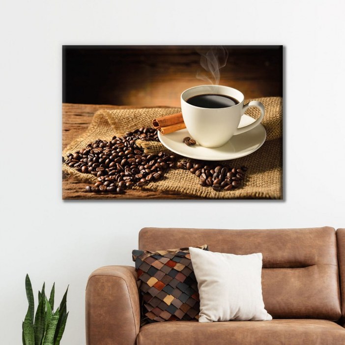 Tableau pause café grains de café sur toile de jute Tableau Cuisine Tableaux originaux format: Horizontal