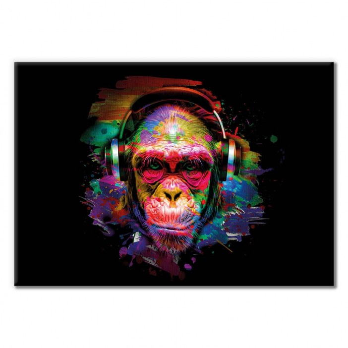 Tableau singe avec casque pop art Tableau Singe Tableau Animaux Tableau Pop Art format: Horizontal