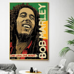 Tableau Bob Marley one love one heart. Bonne qualité, original, accrochée sur un mur au dessus d'un canapé dans un salon