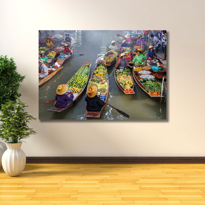 Tableau Thaïlande marché flottant Tableau Thaïlandais Tableau Monde format: Horizontal