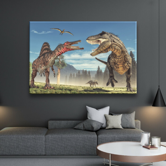 Tableau dinosaure t-rex avec spinosaurus
