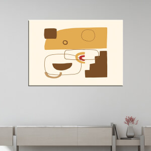 Tableau scandinave art minimaliste marron. Bonne qualité, original, accrochée sur un mur au-dessus d'un canapé dans un salon