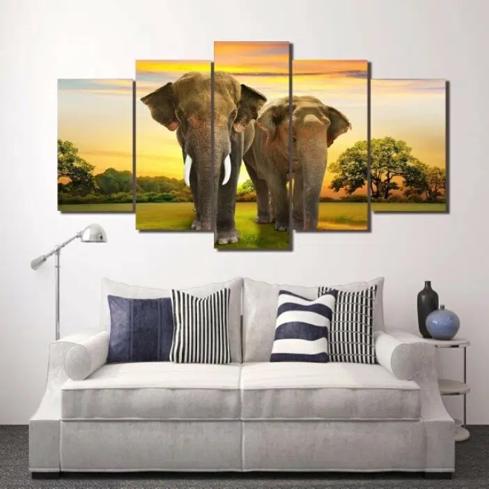 Tableau africain éléphants dans la jungle