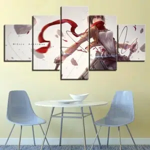 Tableau attaque des titans Mikasa Ackerman. Bonne qualité, original, accrochée sur un mur au dessus des chaises dans un salon