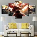 Tableau attaque des titans titan colossal destructeur. Bonne qualité, original, accrochée sur un mur au dessus d'un canapé dans un salon
