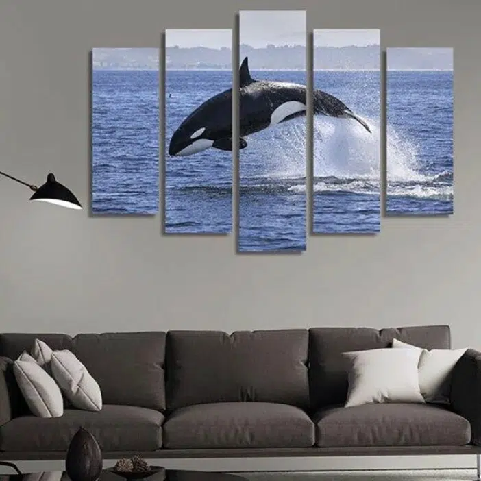 Tableau baleine orque sautant