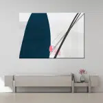 Tableau scandinave bleu canard. Bonne qualité, original, accrochée sur un mur au dessus d'une table dans une maison