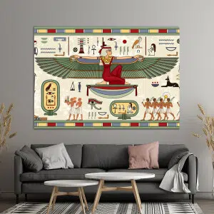 Tableau Maât la Déesse égyptienne. Bonne qualité, original, accrochée sur un mur au dessus d'un canapé dans une maison