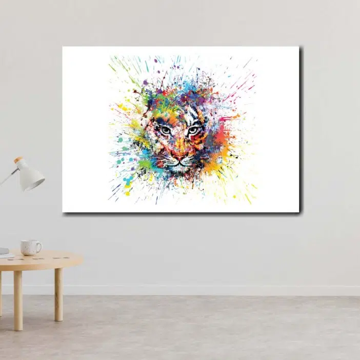 Tableau tigre pop art avec éclats de couleurs