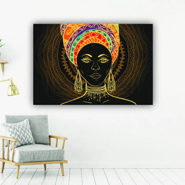 Tableau africain femme avec lignes dorées