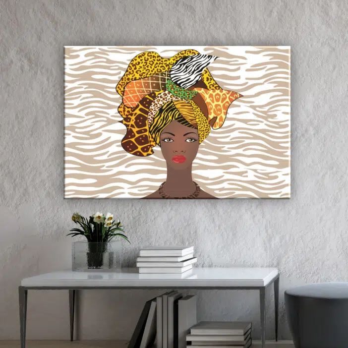 Tableau africain femme avec motifs zèbres