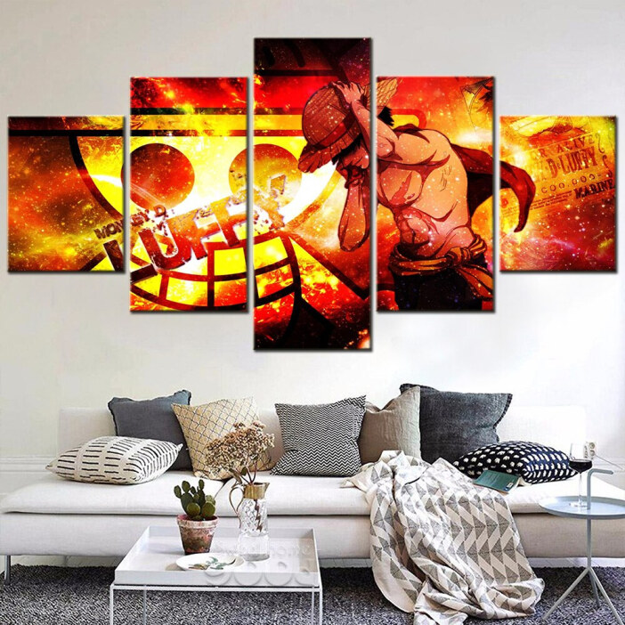 Tableau en 5 parties de Luffy, héro du manga One piece