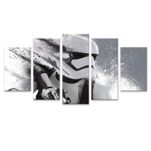 présenté sur fond blanc, un tableau en 5 pièces représentant la tête d'un stormtrooper de Star Wars